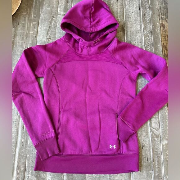 Under Armour Storm Cold Gear Pink Hoodie Pullover Sweatshirt Top XS - Picture 3 of 4